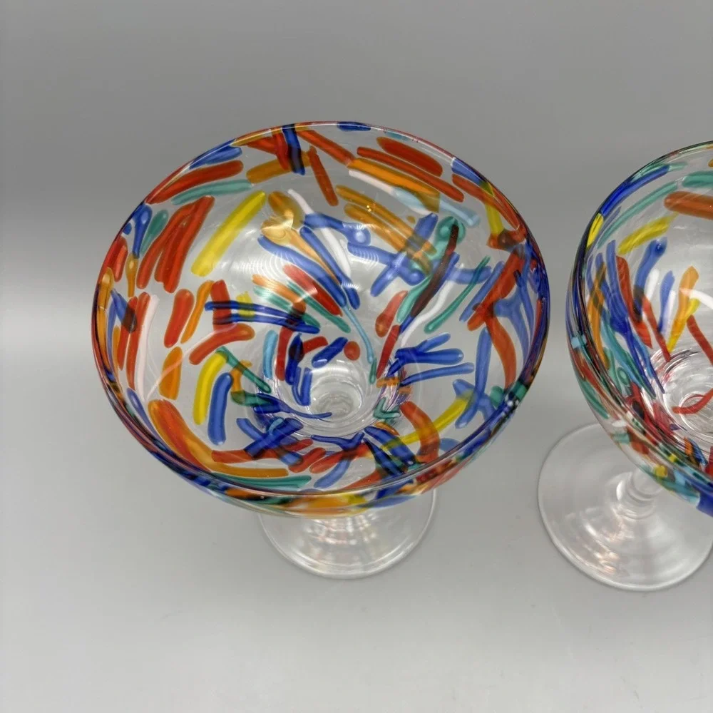 LOT OF 2 PIER 1 IMPORTS‎ Hand Blown Multicolored Millefiori Confettii MARGARITA